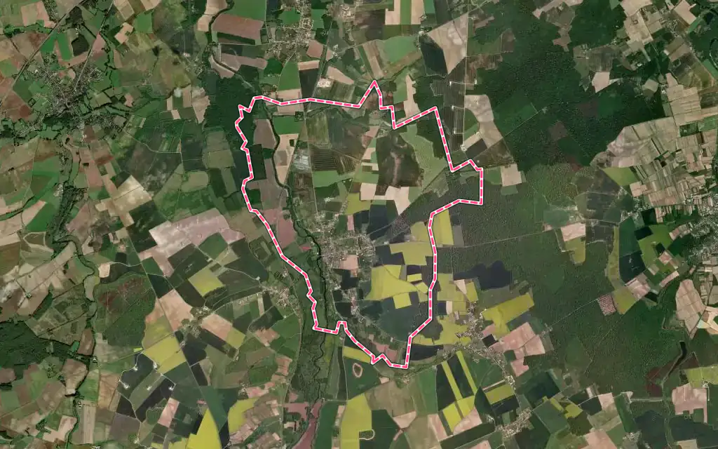 Vue satellite de Lury-sur-Arnon avec ses contours administratifs