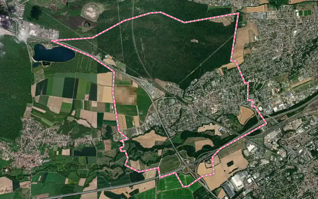 Vue satellite de Lutterbach avec ses contours administratifs
