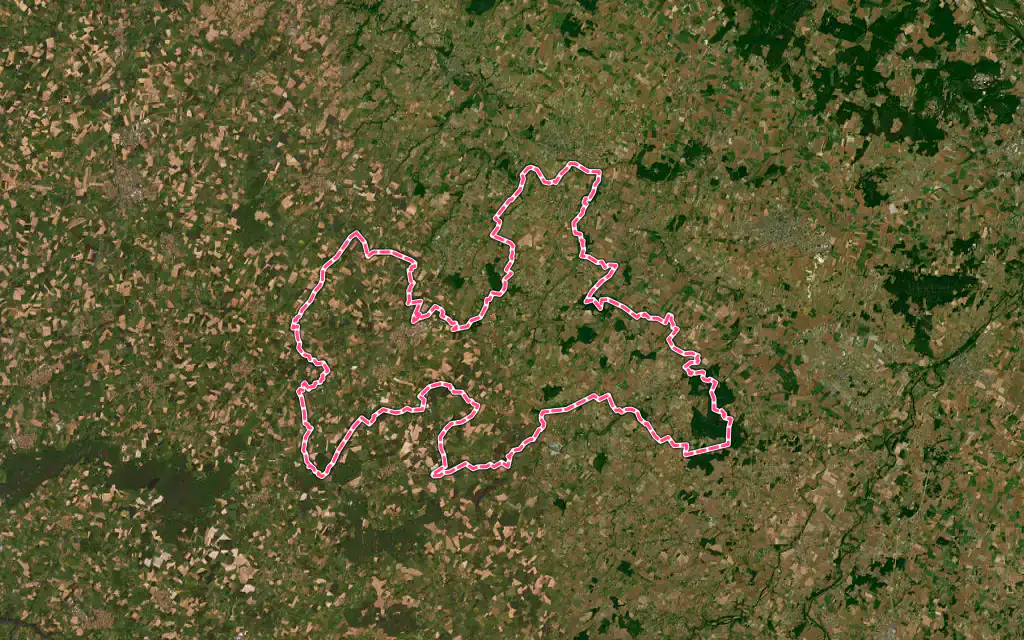 Vue satellite de Lys-Haut-Layon avec ses contours administratifs