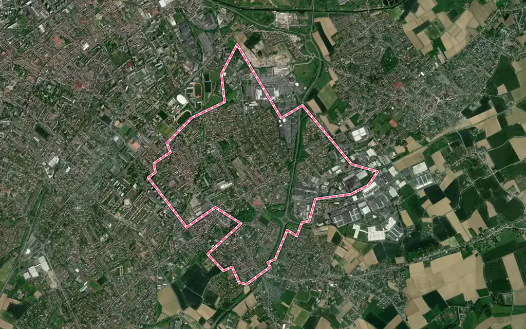 Vue satellite de Lys-lez-Lannoy avec ses contours administratifs