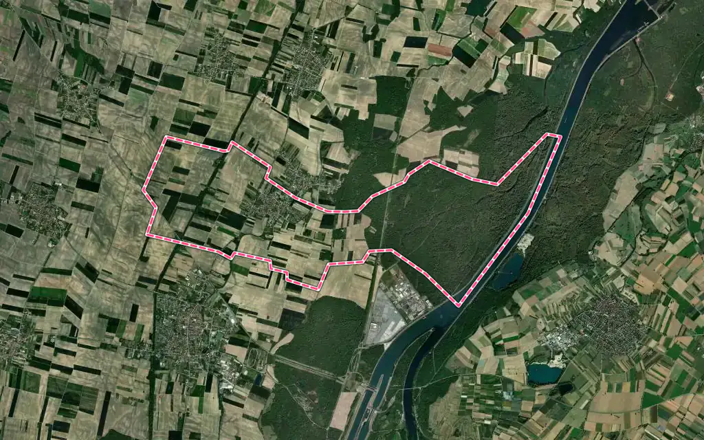 Vue satellite de Mackenheim avec ses contours administratifs