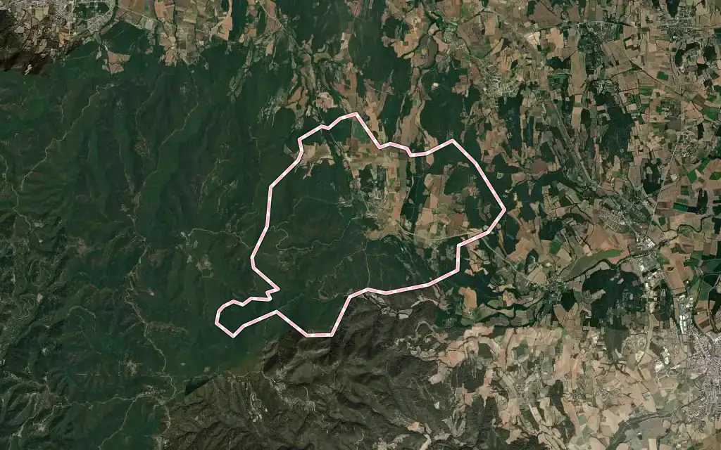 Vista satélite de Madremanya con su contorno administrativo