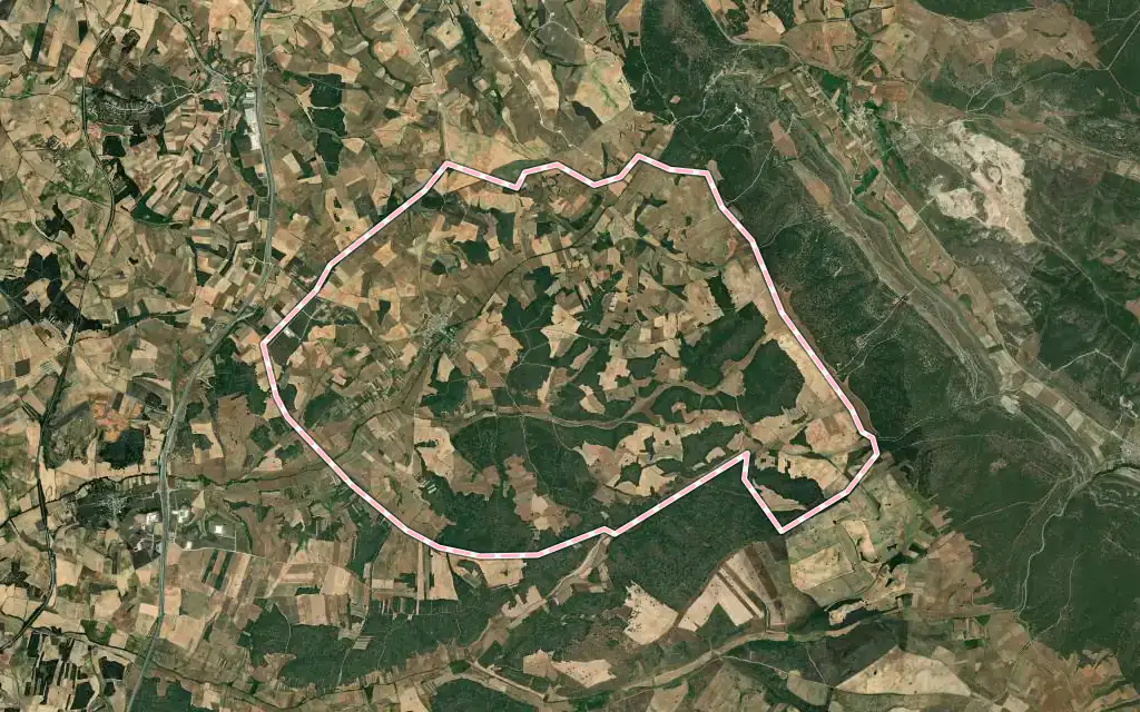 Vista satélite de Madrigal del Monte con su contorno administrativo