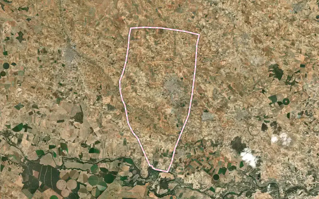Vista satélite de Madrigueras con su contorno administrativo