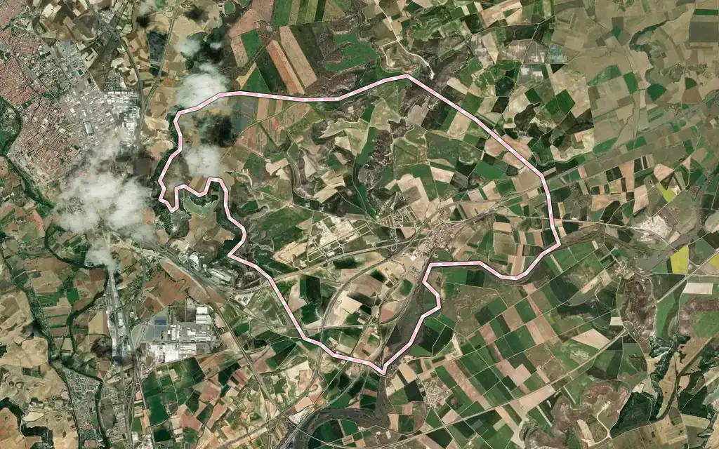 Vista satélite de Magaz de Pisuerga con su contorno administrativo