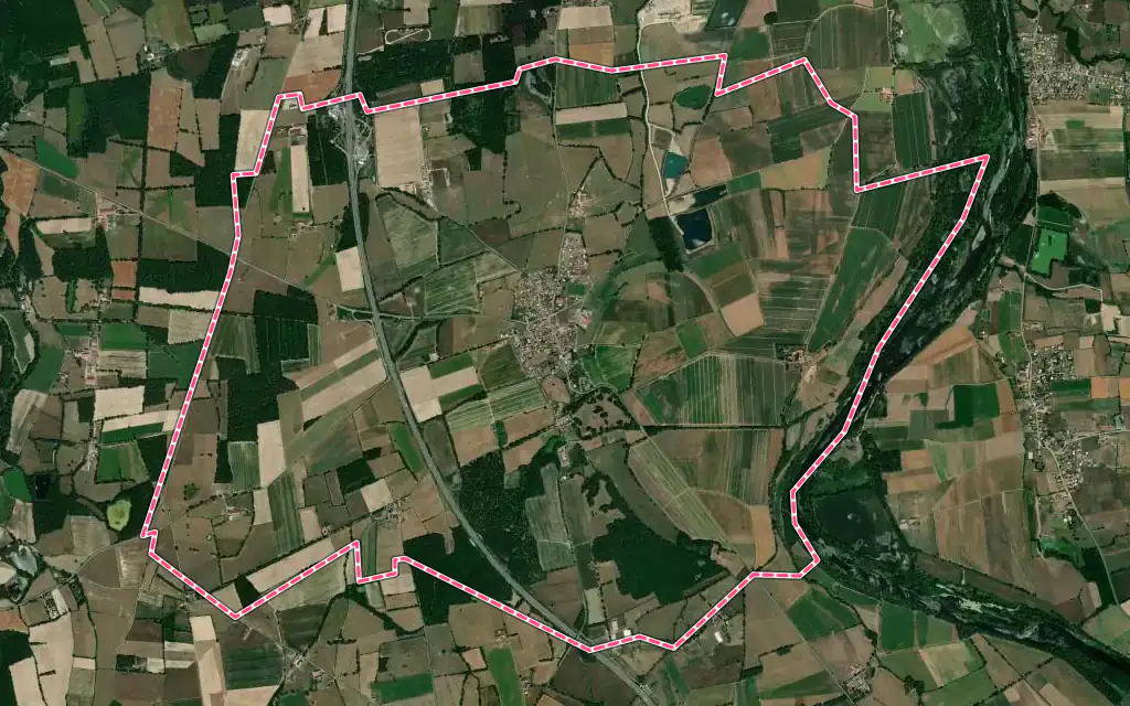 Vue satellite de Magneux-Haute-Rive avec ses contours administratifs