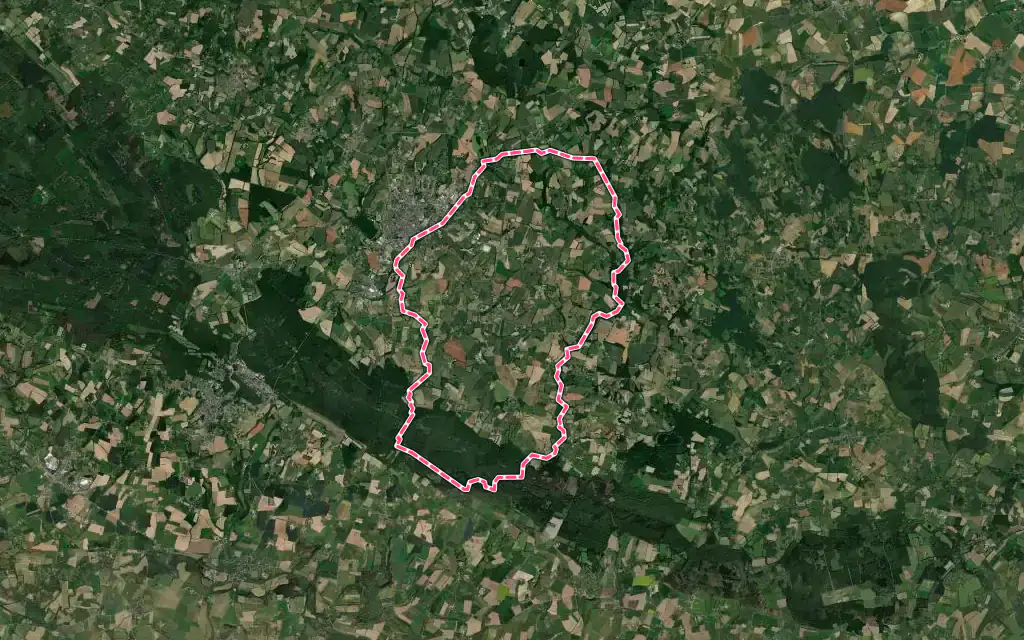Vue satellite de Magny-le-Désert avec ses contours administratifs