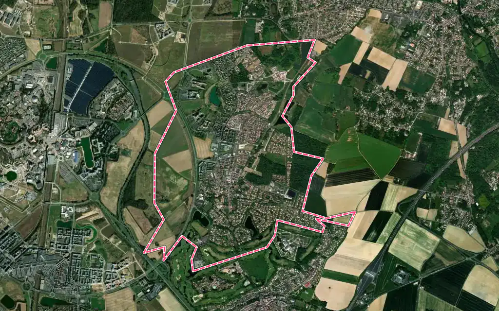 Vue satellite de Magny-le-Hongre avec ses contours administratifs