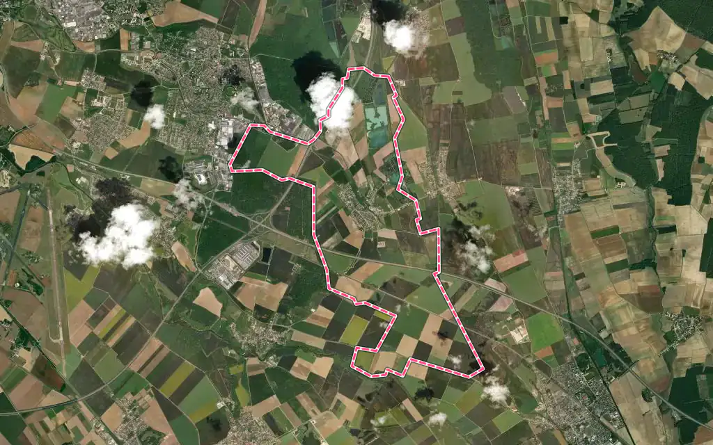 Vue satellite de Magny-sur-Tille avec ses contours administratifs
