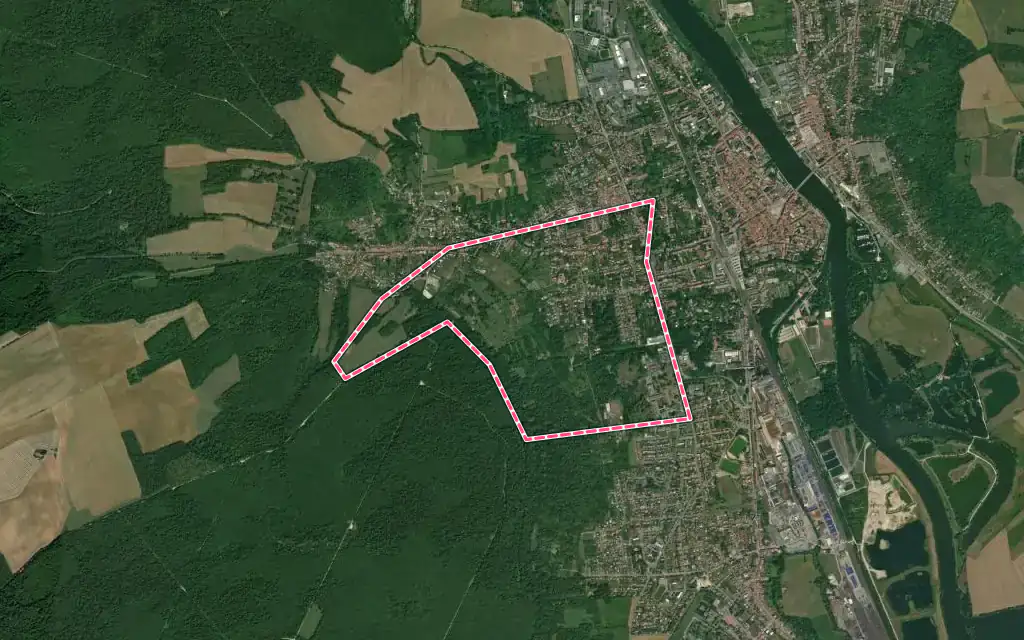 Vue satellite de Maidières avec ses contours administratifs