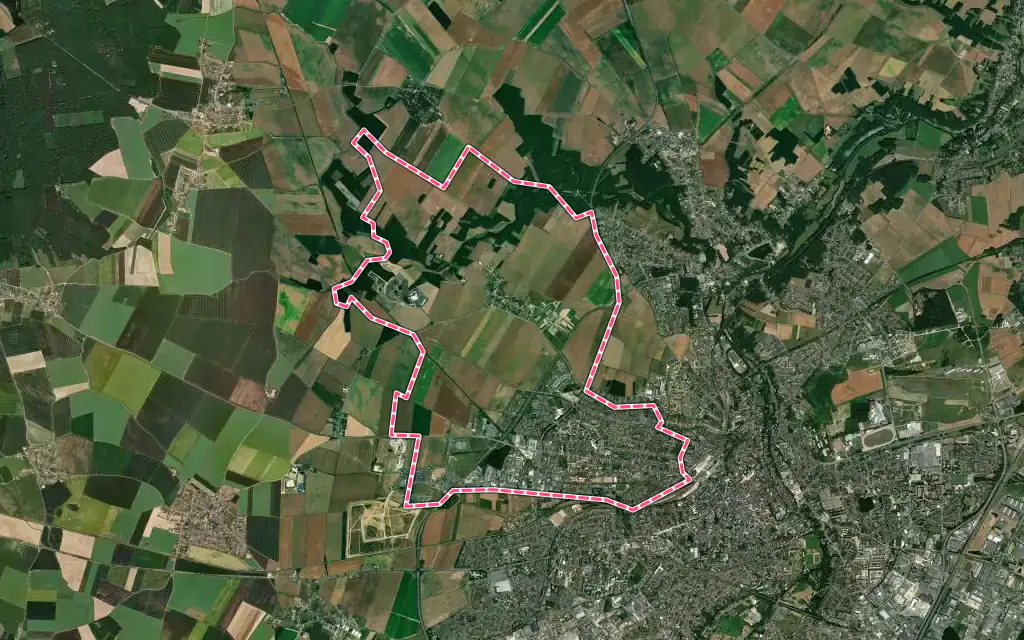Vue satellite de Mainvilliers avec ses contours administratifs