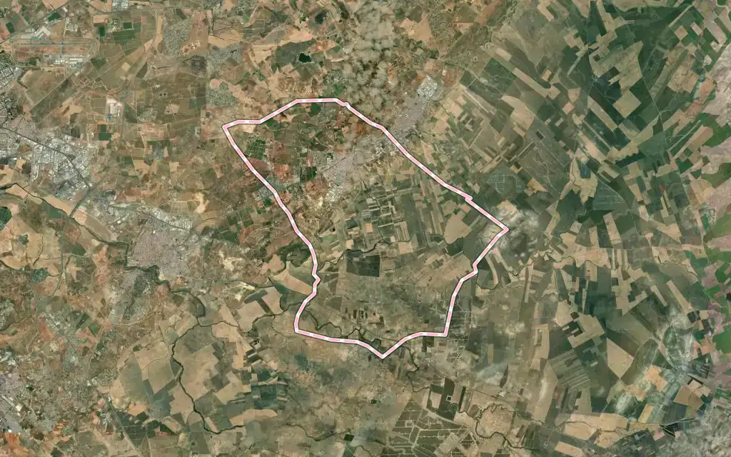 Vista satélite de Mairena del Alcor con su contorno administrativo