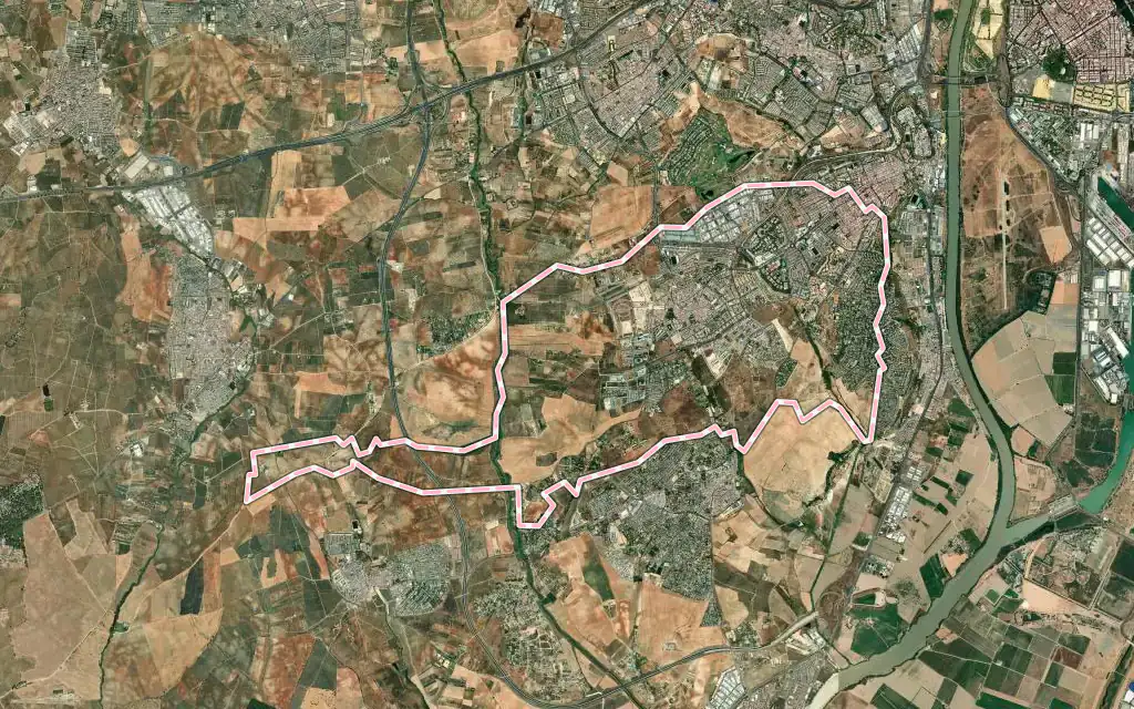Vista satélite de Mairena del Aljarafe con su contorno administrativo
