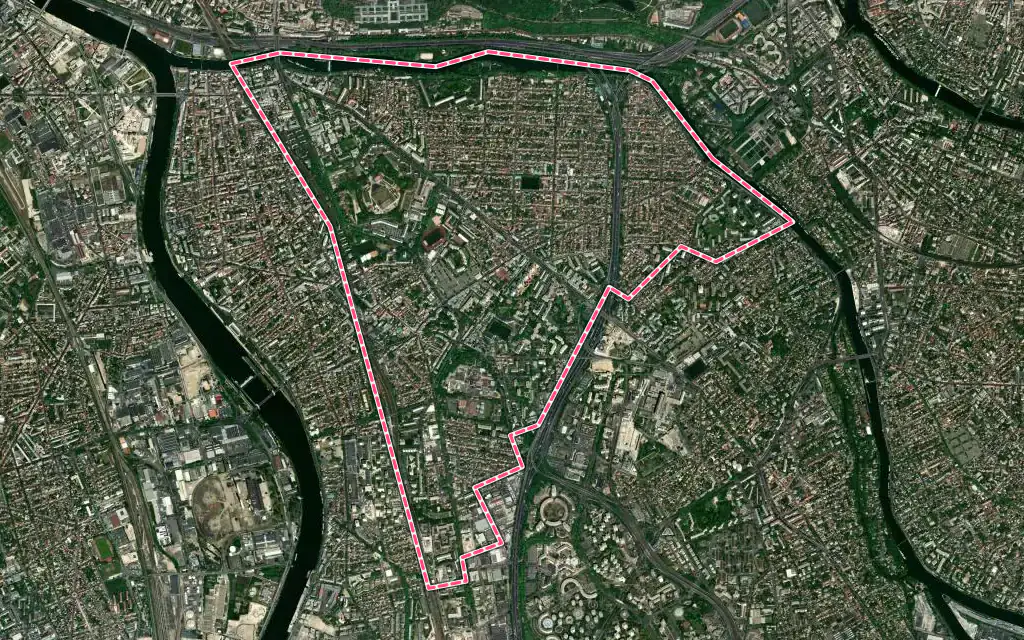 Vue satellite de Maisons-Alfort avec ses contours administratifs