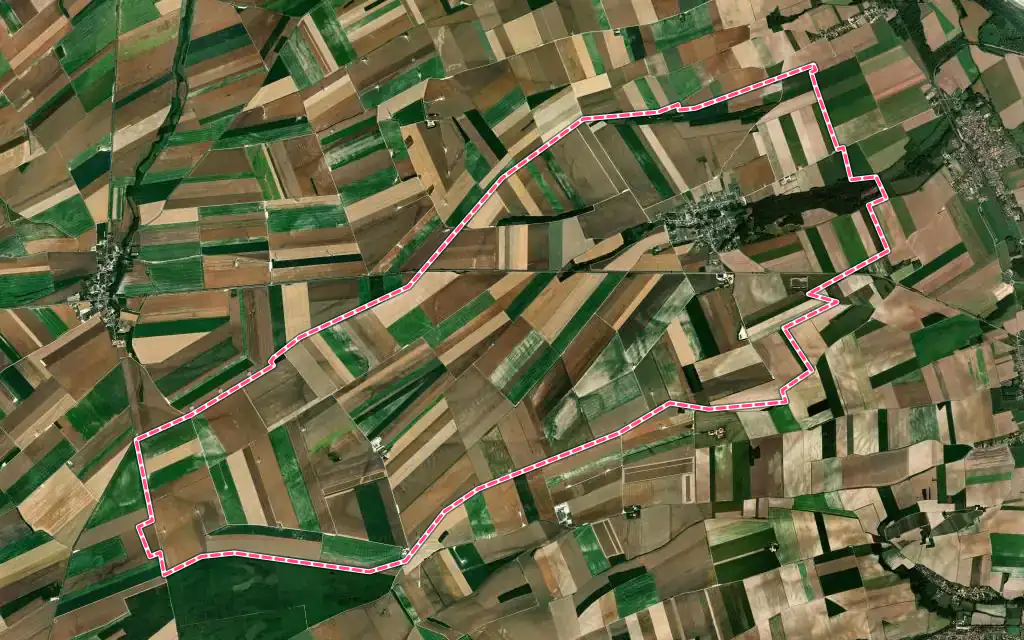 Vue satellite de Maisons-en-Champagne avec ses contours administratifs