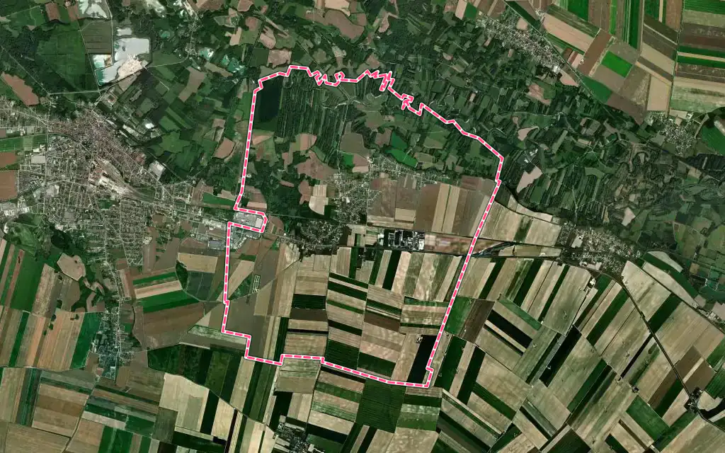 Vue satellite de Maizières-la-Grande-Paroisse avec ses contours administratifs