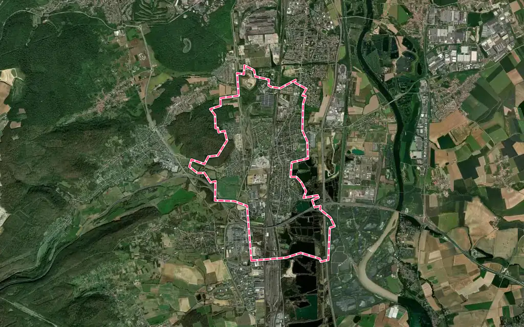 Vue satellite de Maizières-lès-Metz avec ses contours administratifs