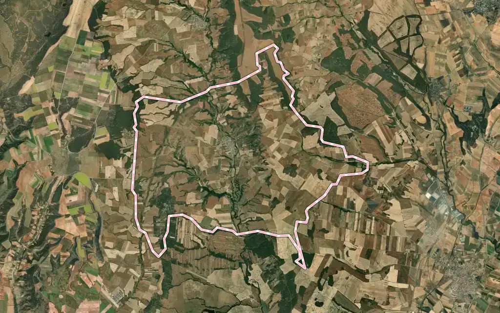 Vista satélite de Málaga del Fresno con su contorno administrativo