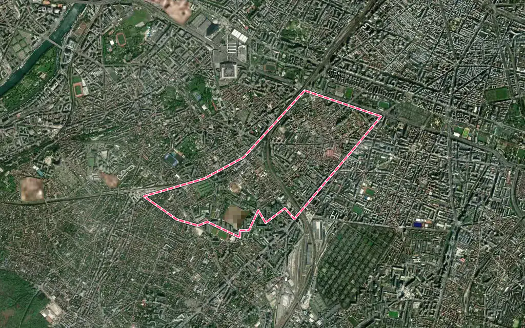 Vue satellite de Malakoff avec ses contours administratifs