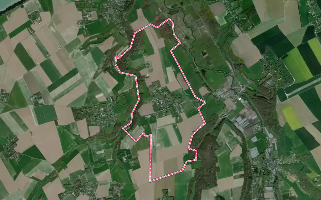 Vue satellite de Malleville-les-Grès avec ses contours administratifs
