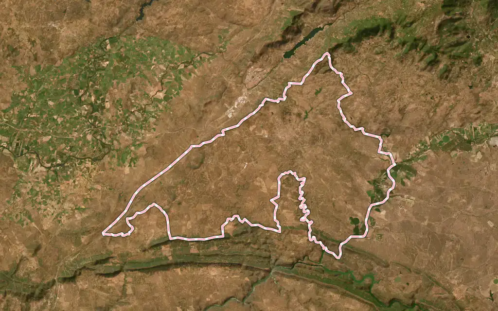 Vista satélite de Malpartida de Plasencia con su contorno administrativo