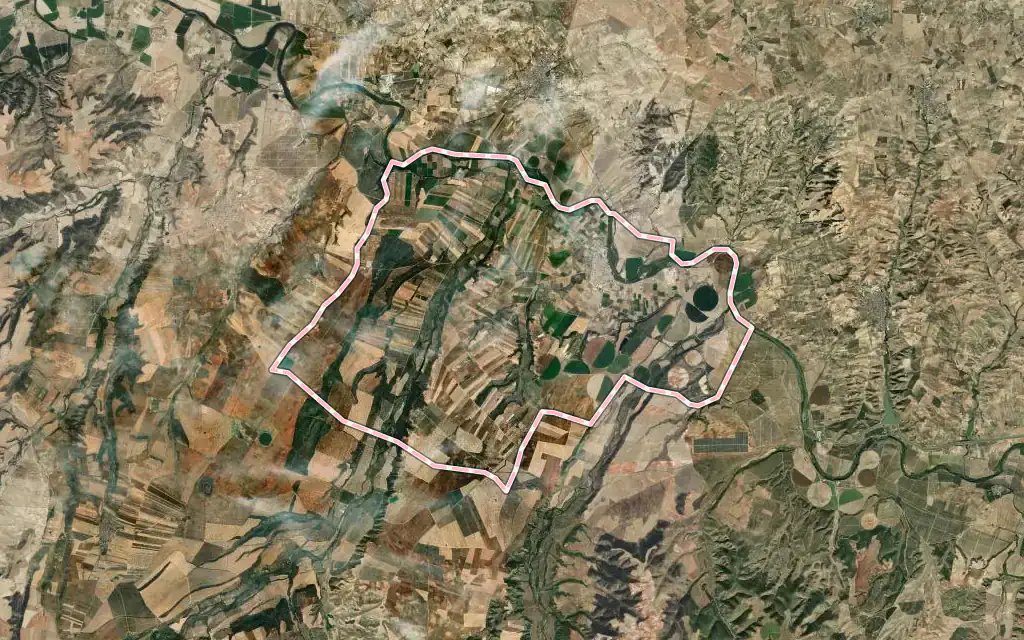 Vista satélite de Malpica de Tajo con su contorno administrativo