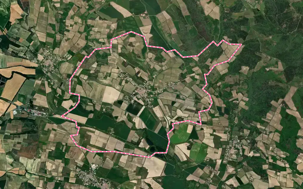 Vue satellite de Malviès avec ses contours administratifs