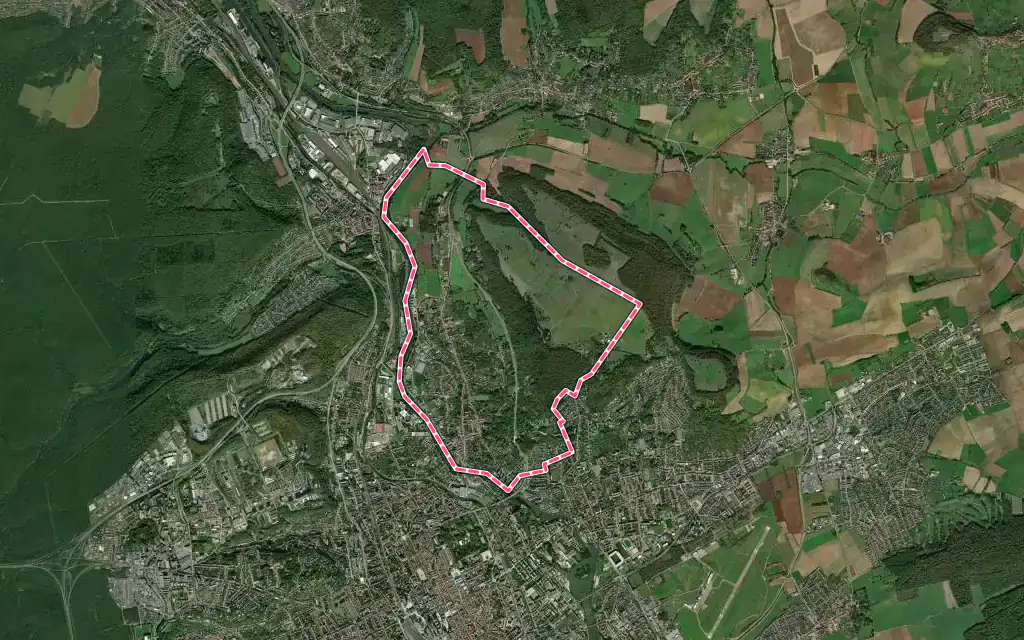 Vue satellite de Malzéville avec ses contours administratifs