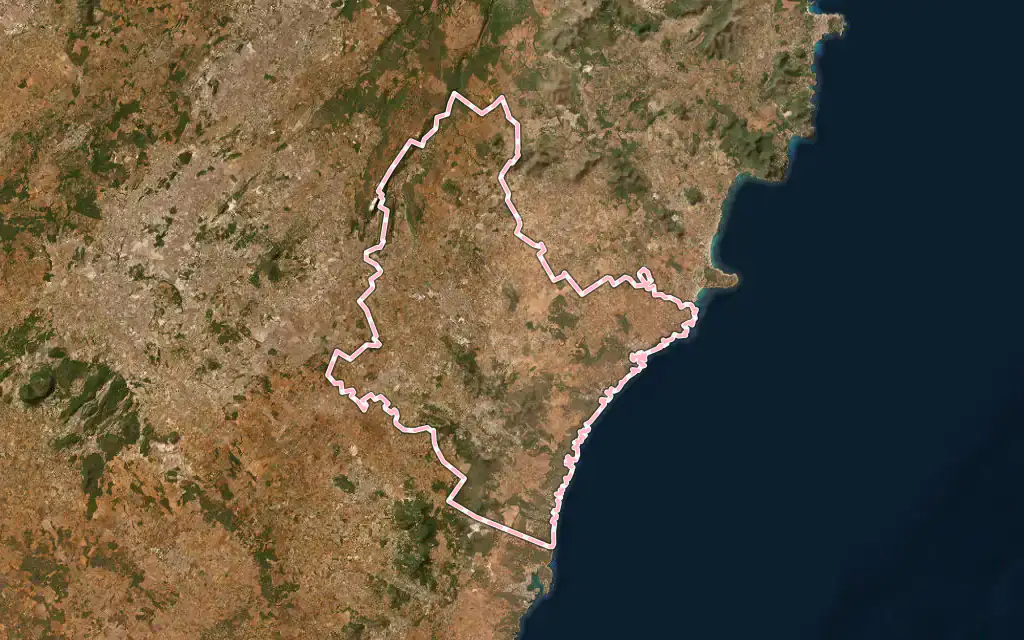 Vista satélite de Manacor con su contorno administrativo