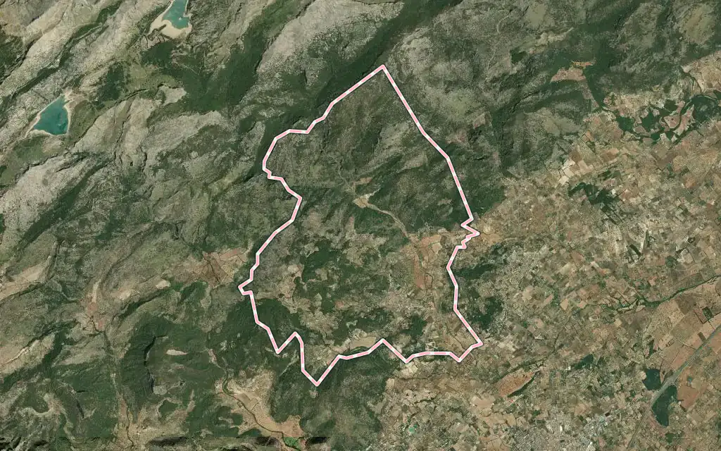 Vista satélite de Mancor de la Vall con su contorno administrativo