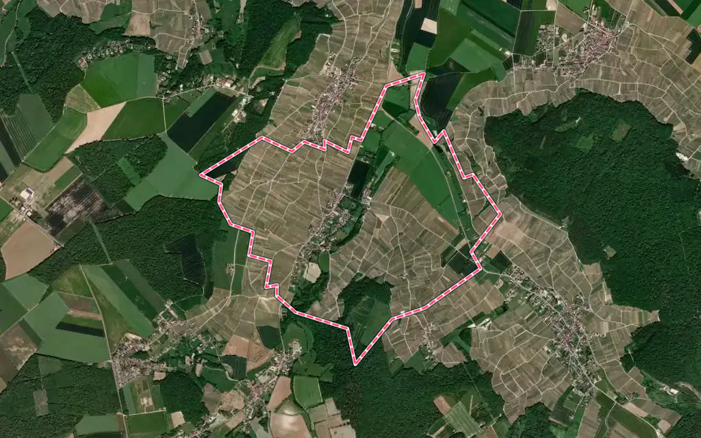 Vue satellite de Mancy avec ses contours administratifs