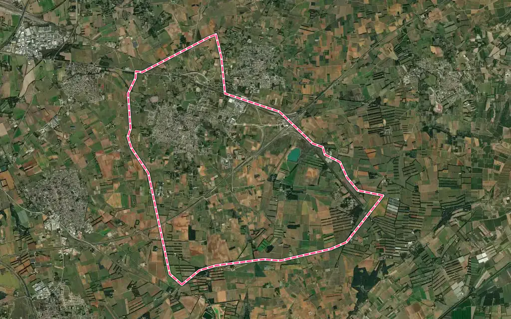 Vue satellite de Manduel avec ses contours administratifs