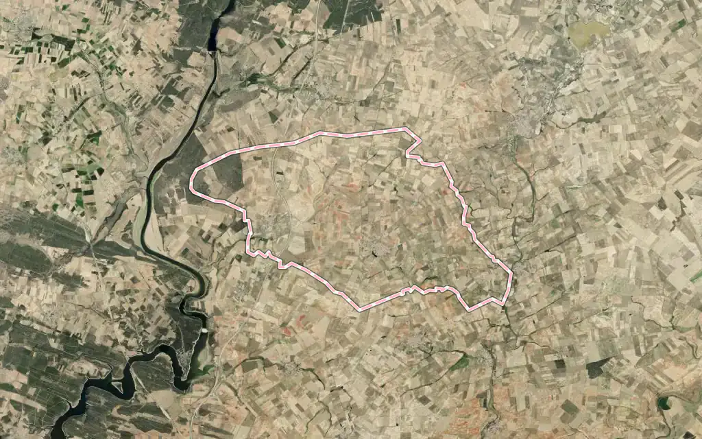Vista satélite de Manganeses de la Lampreana con su contorno administrativo