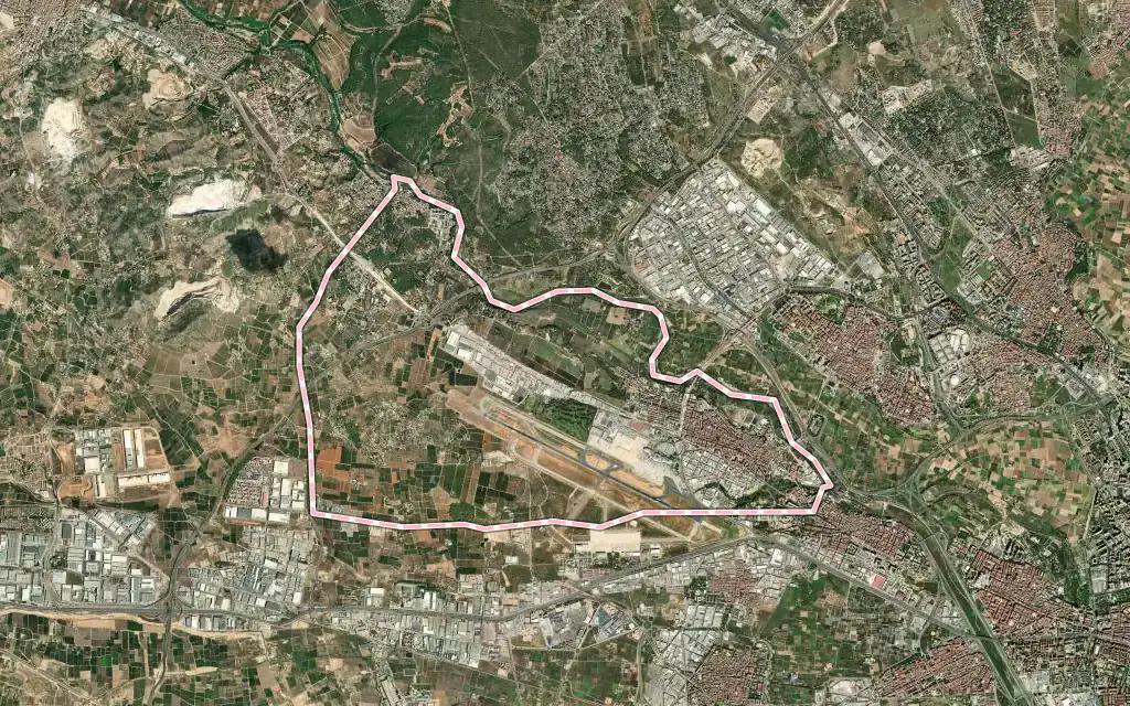 Vista satélite de Manises con su contorno administrativo