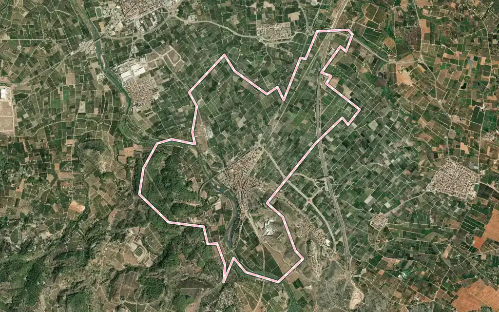 Vista satélite de Manuel con su contorno administrativo
