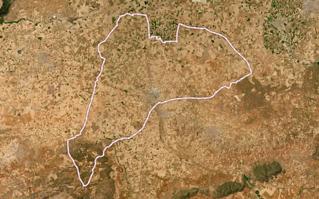 Vista satélite de Manzanares con su contorno administrativo