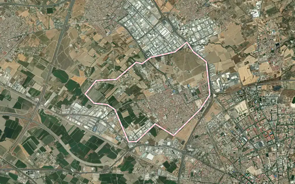 Vista satélite de Maracena con su contorno administrativo