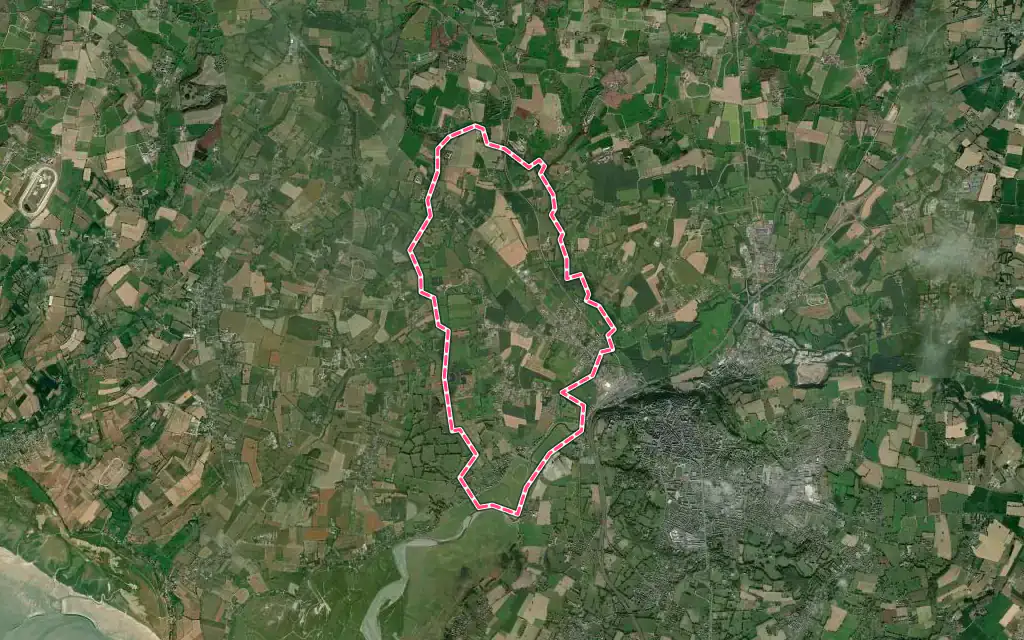 Vue satellite de Marcey-les-Grèves avec ses contours administratifs