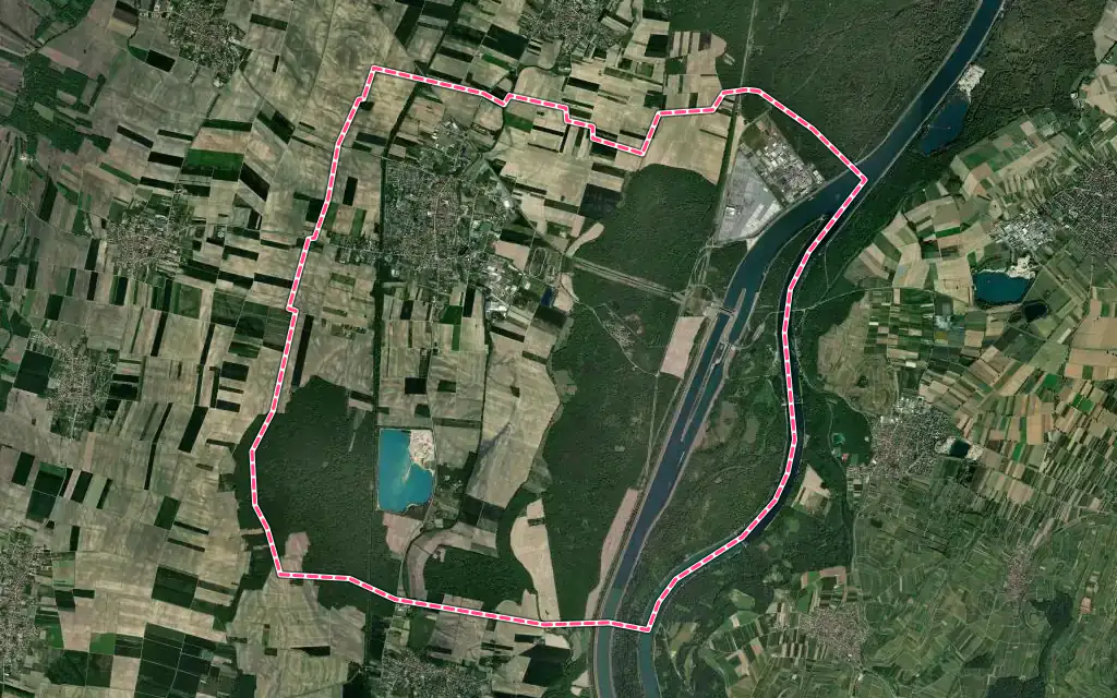 Vue satellite de Marckolsheim avec ses contours administratifs