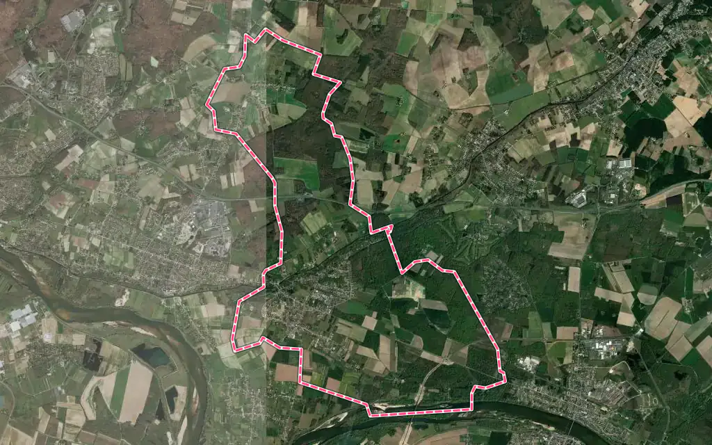 Vue satellite de Mardié avec ses contours administratifs