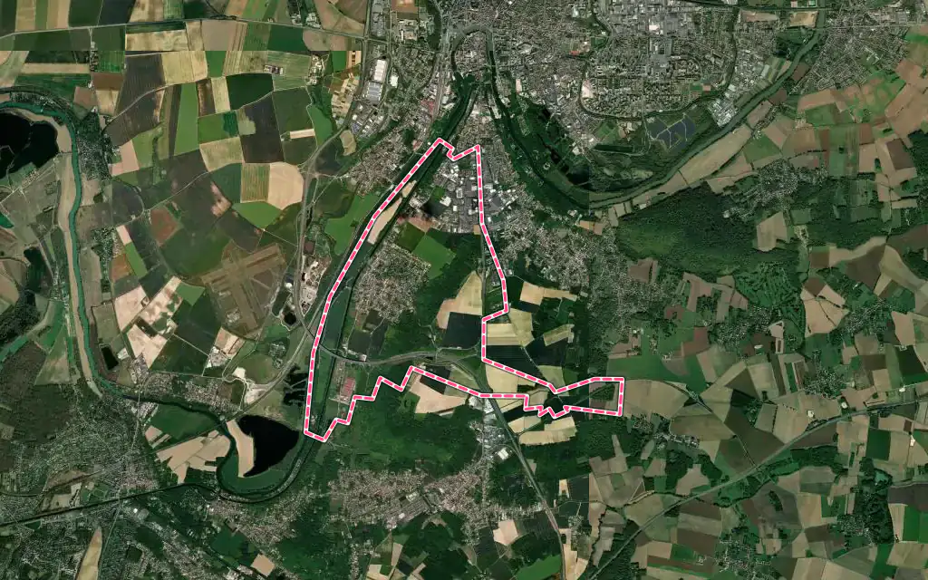 Vue satellite de Mareuil-lès-Meaux avec ses contours administratifs