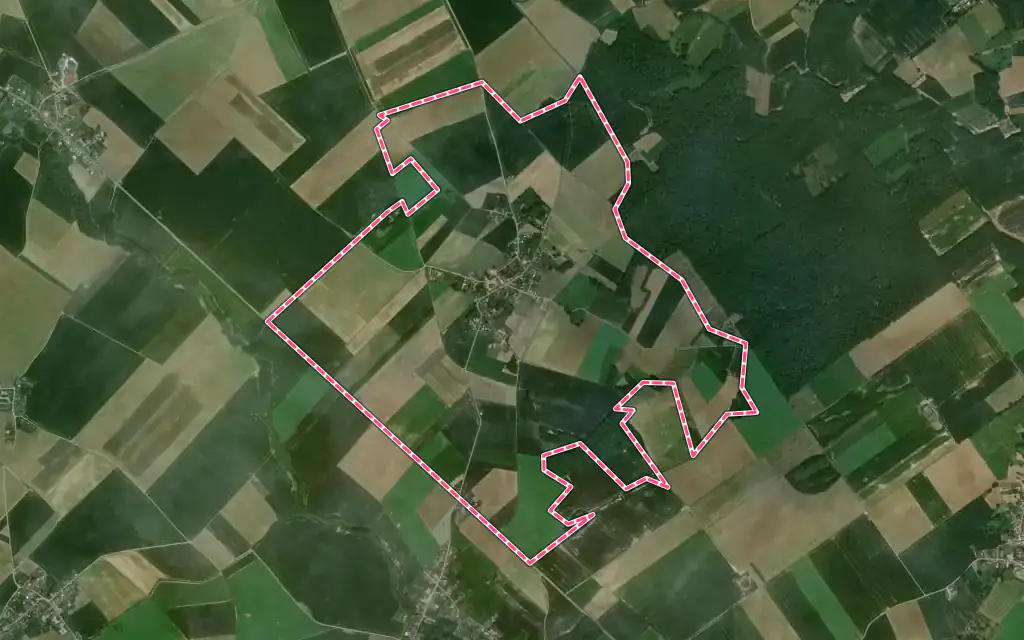 Vue satellite de Margny-aux-Cerises avec ses contours administratifs