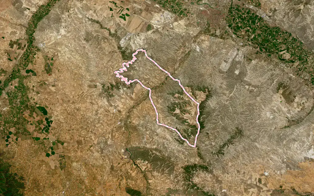Vista satélite de María de Huerva con su contorno administrativo