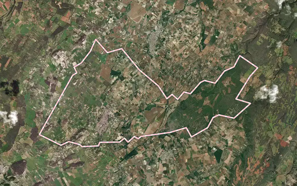 Vista satélite de Maria de la Salut con su contorno administrativo