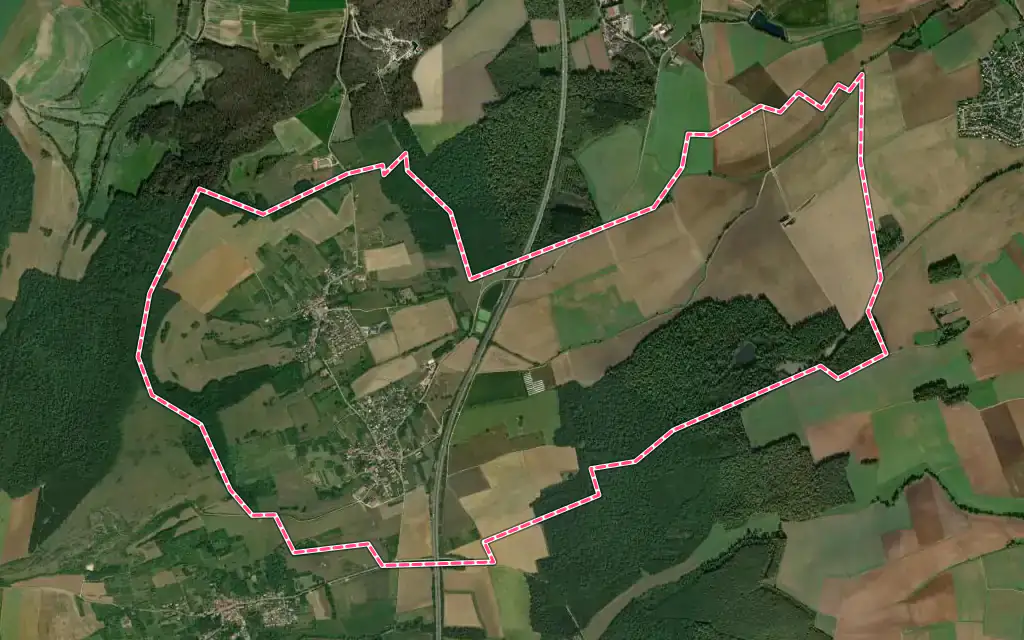 Vue satellite de Marieulles avec ses contours administratifs