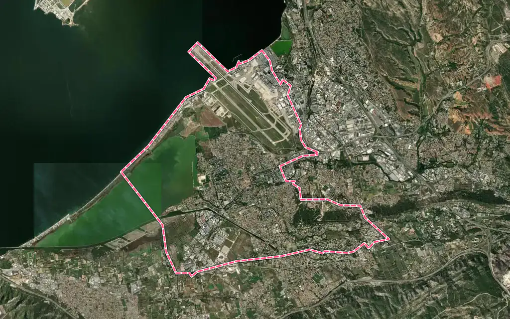 Vue satellite de Marignane avec ses contours administratifs