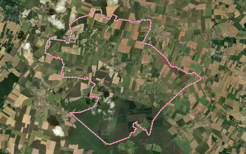Vue satellite de Marigny avec ses contours administratifs