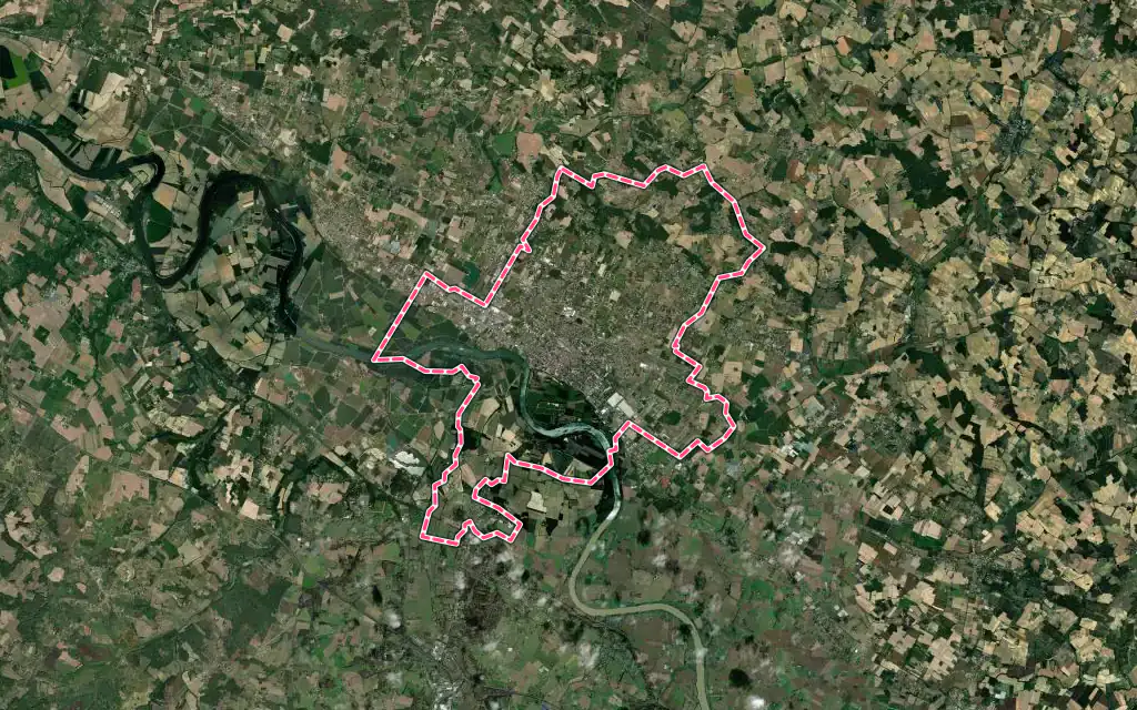 Vue satellite de Marmande avec ses contours administratifs
