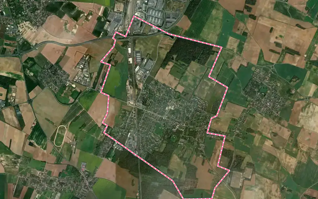 Vue satellite de Marolles-en-Hurepoix avec ses contours administratifs