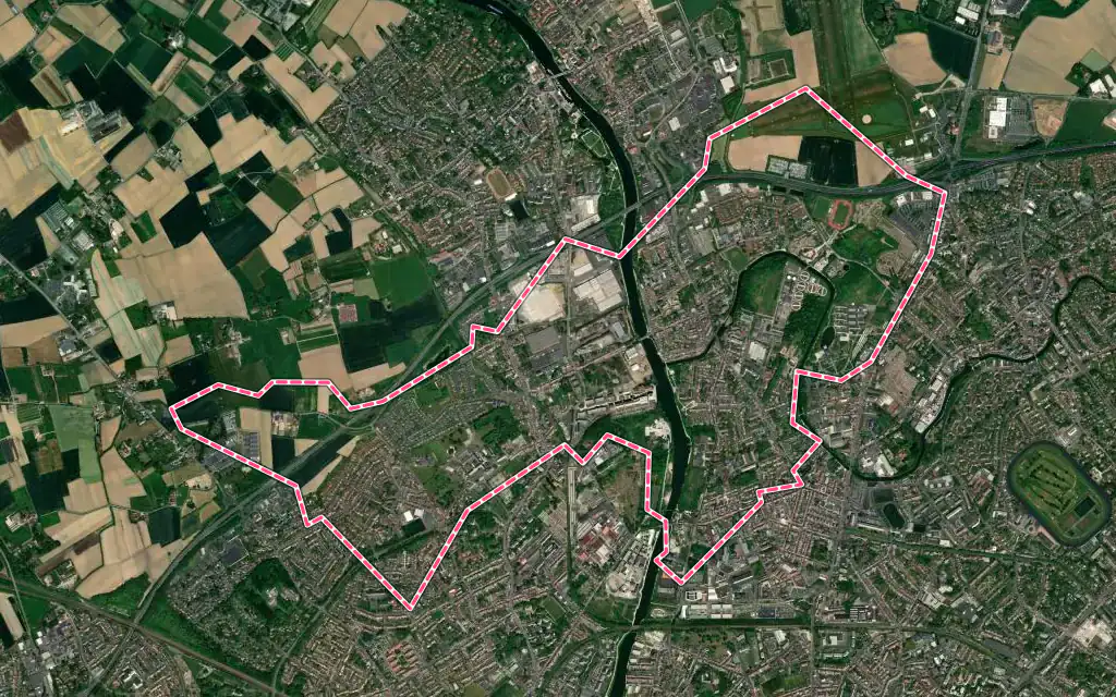 Vue satellite de Marquette-lez-Lille avec ses contours administratifs